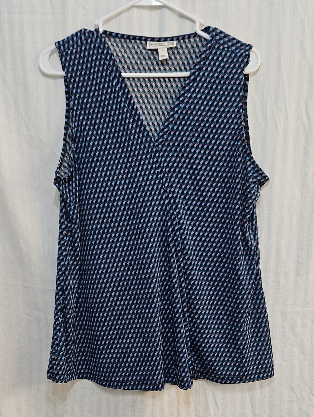 Dana Buchman Tank - Multicolor Geometric V-Neck Polyester - Size L Large